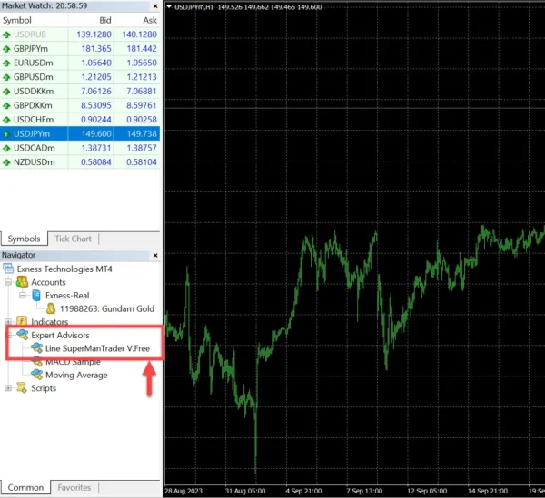 Figure 10: EA installed in MT4
